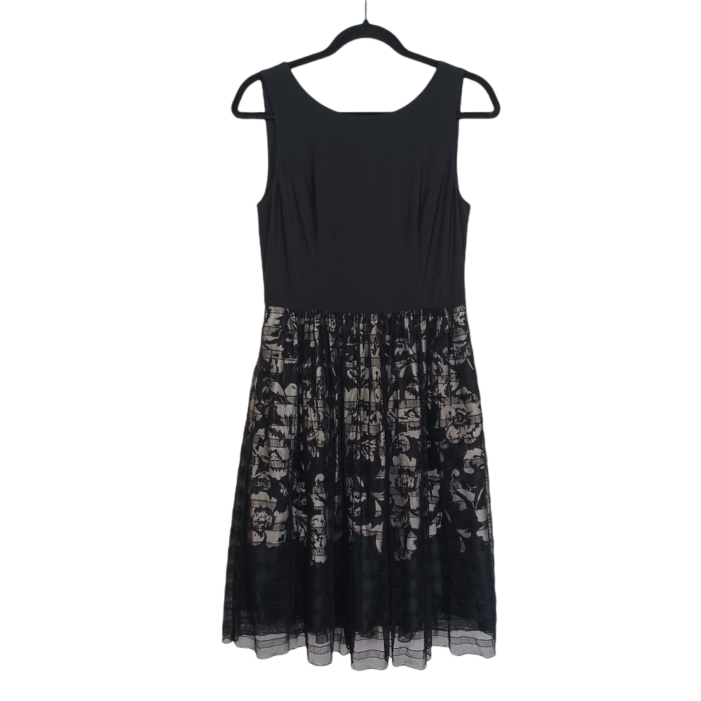 ELIZA J Black Lace Tan Paisley Underlay A Line Sleeveless Black Dress (Small)